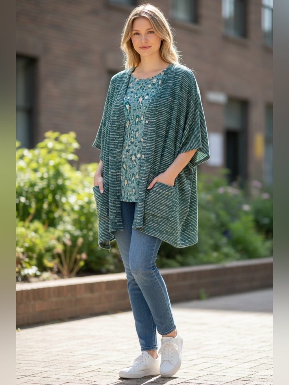 LOGO Lori Goldstein Layered Tunic Set Boho Lagenlook Asymmetrical Teal-  S/M